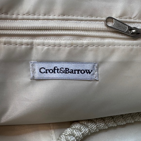 Croft & Barrow Tote Bag Womens Cream Brown Newport Crochet Knit Shoulder Bag - Picture 3 of 8